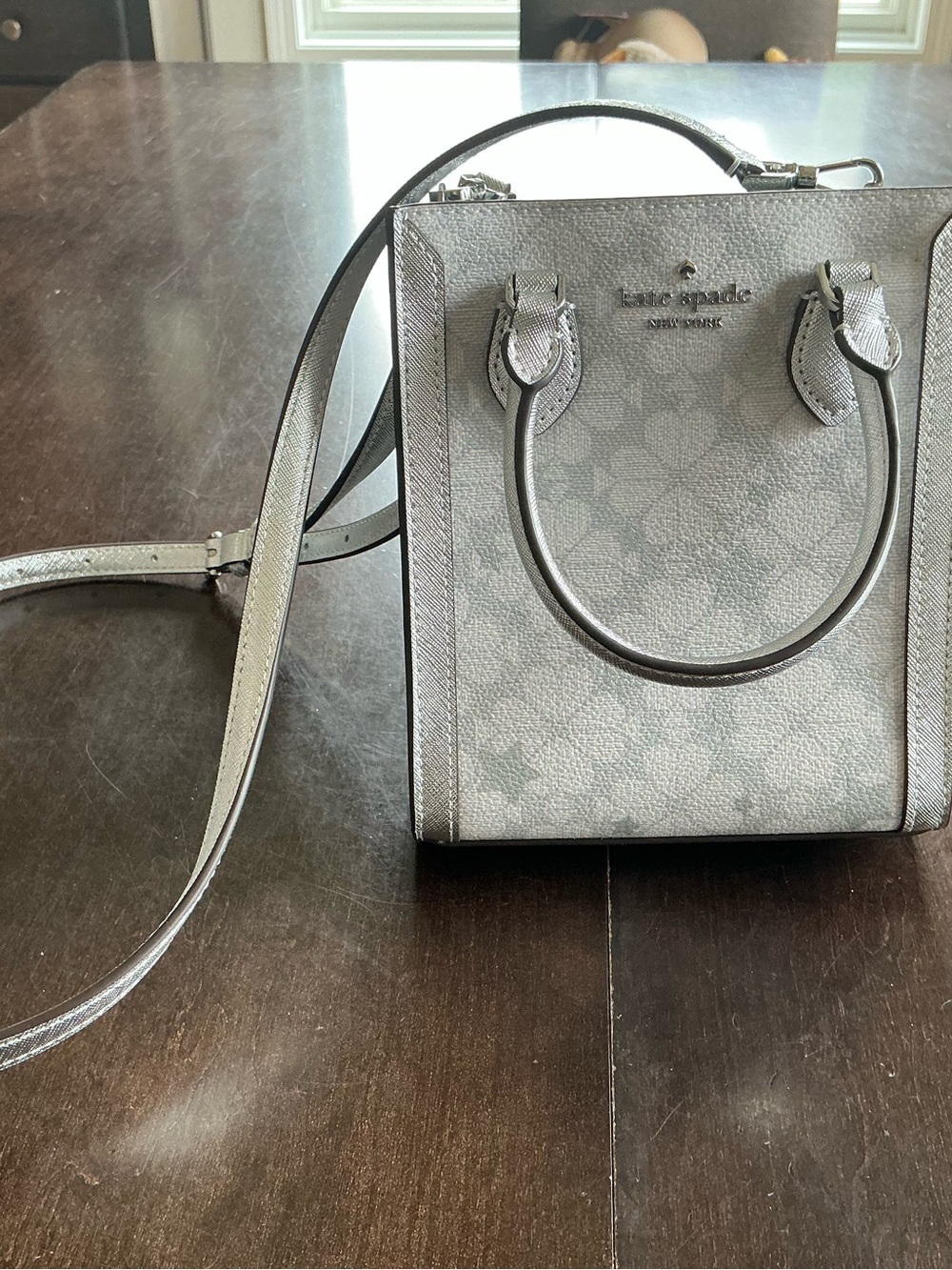 kate spade Metallic Silver Mini Satchel with Crossbody Strap